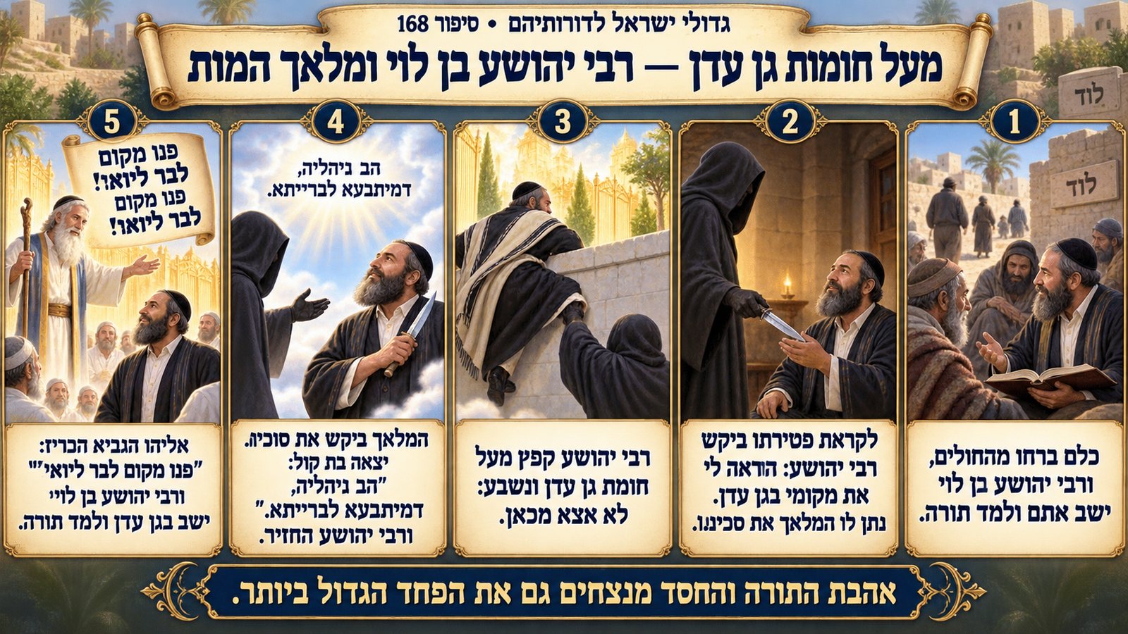 תמונת סיכום — ר' יהושע בן לוי: מעל חומות גן עדן — רבי יהושע בן לוי ומלאך המות